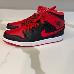 Jordan 1 Mid Red and Black Sneakers